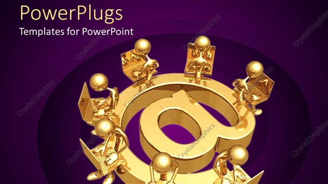  Presentation with email - 3D people plated in gold with laptop on large email symbol?