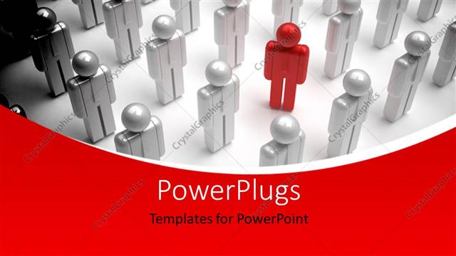  Presentation with crowd - A 3D person in red stands out from the crowd with red curve