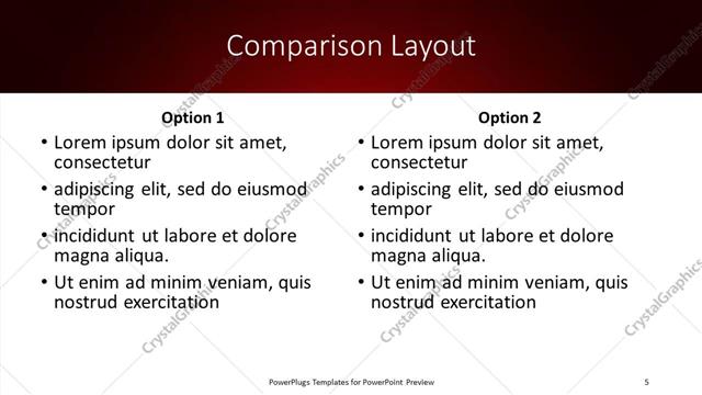 Comparison presentation slide layout
