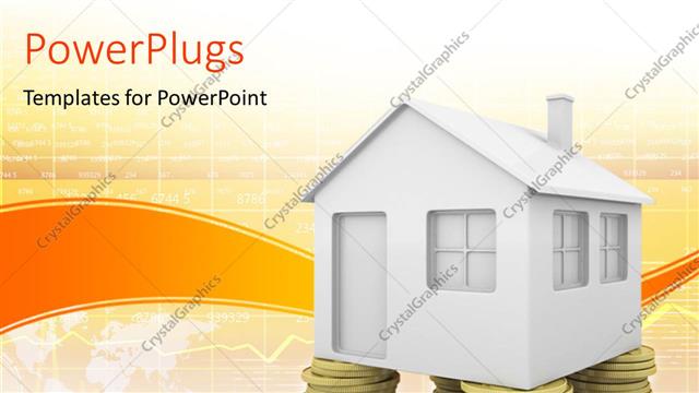  Presentation with real estate investment - 3D rendered house standing on coin pillars depicting real estate investment