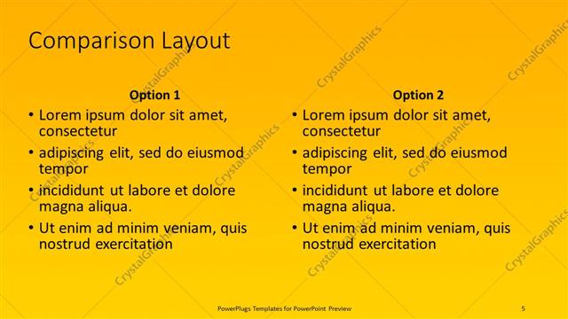 Comparison presentation slide layout