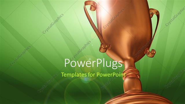  Presentation with award - 3D rendering of bronze trophy on green background