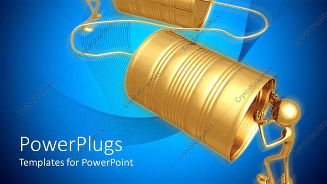  Presentation with communication - 3D representation of men communication through drums connected with hollow cord