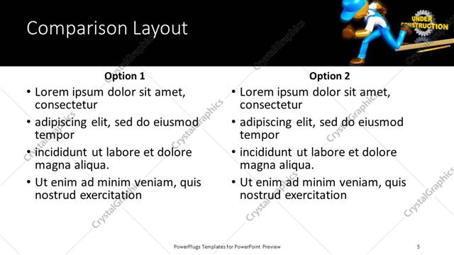 Comparison presentation slide layout