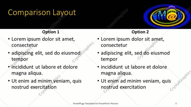 Comparison presentation slide layout