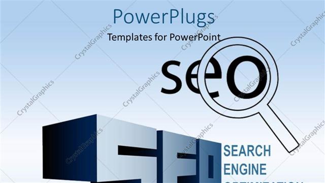  Presentation with glass - 3D text SEO with magnifying glass over blue background?