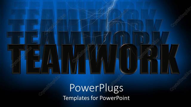  Presentation with team work - 3D text teamwork with reflections in blue background with lightning