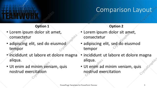 Comparison presentation slide layout