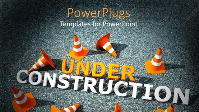  Presentation with asphalt - 3D traffic canes on asphalt with under construction logo