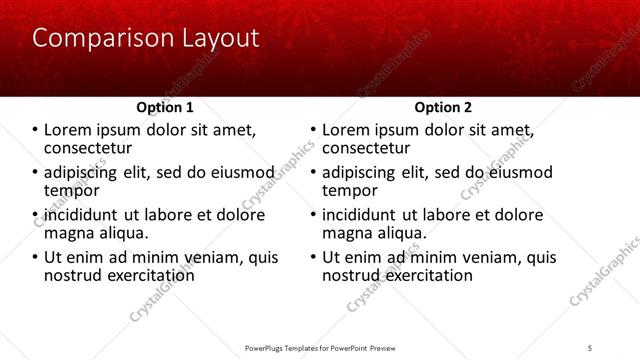 Comparison presentation slide layout