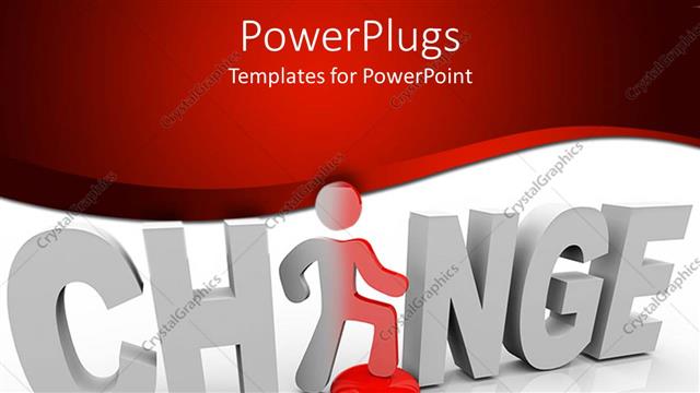  Presentation with change - 3D word change with white letters and a figure replacing letter A in word change on white and red background