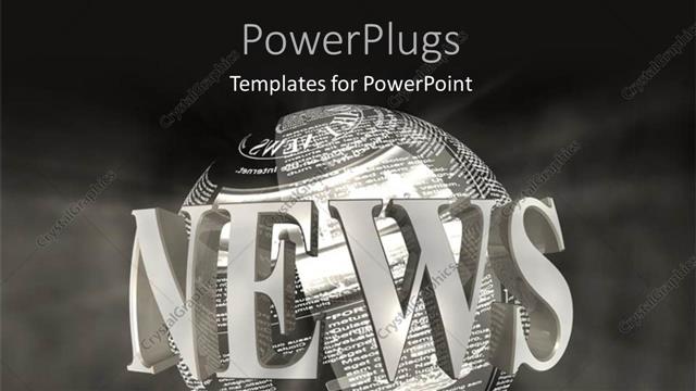  Presentation with news - 3D word NEWS around earth globe with news articles over grey background