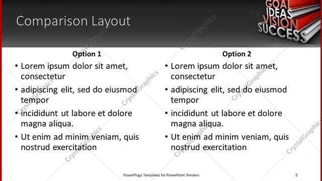 Comparison presentation slide layout