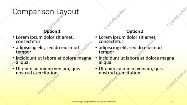 Comparison presentation slide layout