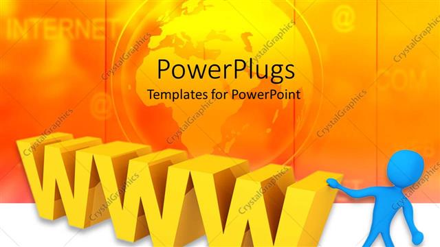  Presentation with www - 3D yellow www and blue figure with yellow globe and internet word on background