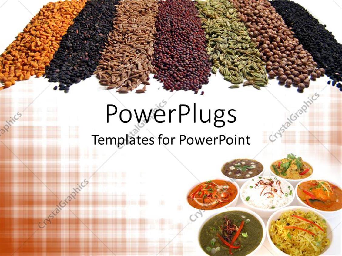 PowerPoint Template 7 different Indian spices and dishes arranged stylishly (12706)