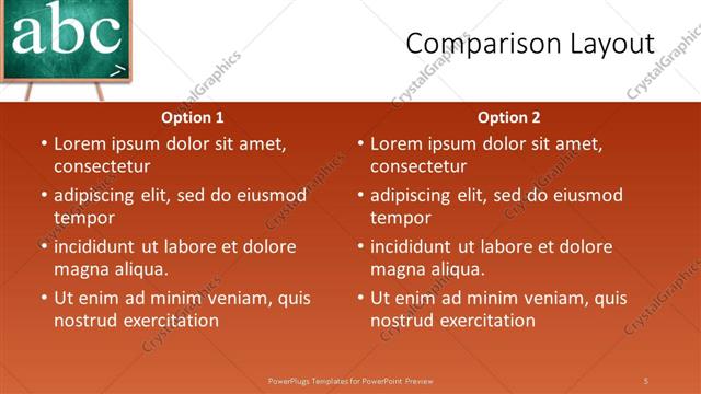 Comparison presentation slide layout