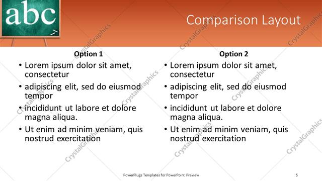 Comparison presentation slide layout