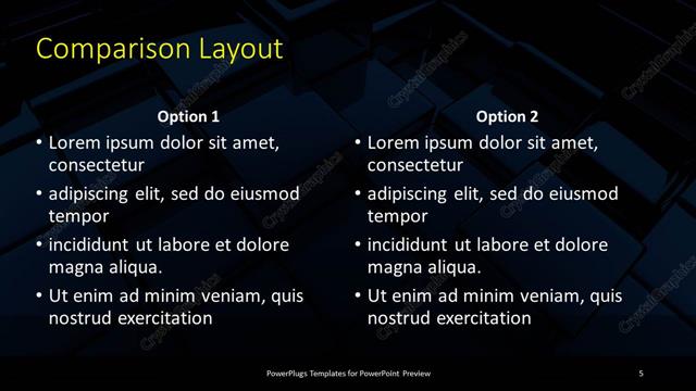 Comparison presentation slide layout