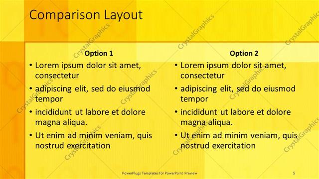 Comparison presentation slide layout