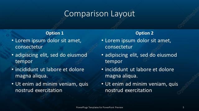 Comparison presentation slide layout