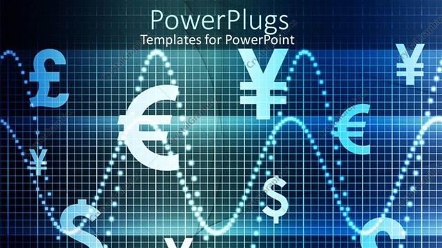  Presentation with colored - Abstract blue colored depictions of several different world currencies