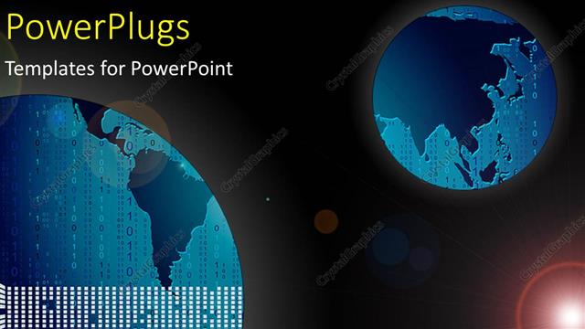  Presentation with binary blue - Two blue earth globes with binary numbers in space