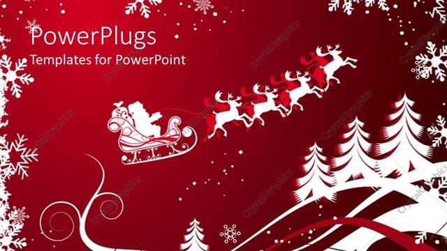  Presentation with horse riding - Abstract Christmas background with Christmas trees and Santa riding in horse cart