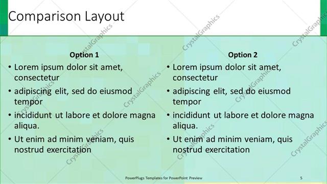 Comparison presentation slide layout