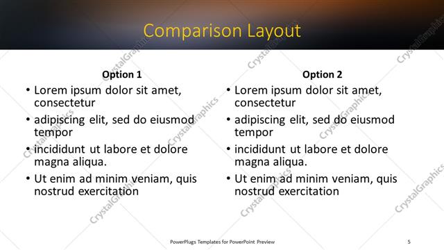 Comparison presentation slide layout
