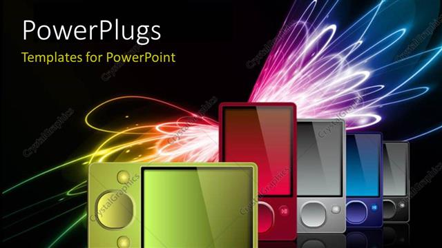  Presentation with glow - Abstract colorful light glow over black background with media players