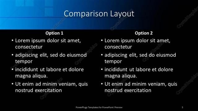 Comparison presentation slide layout