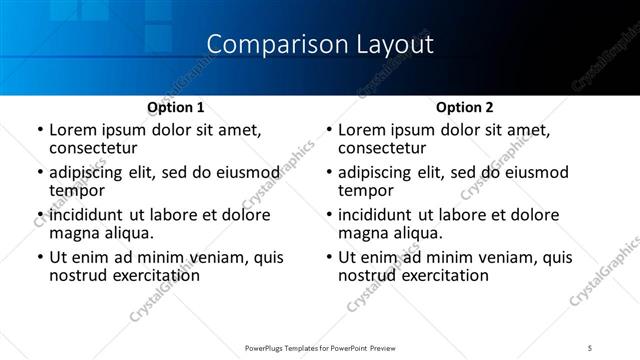 Comparison presentation slide layout