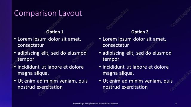Comparison presentation slide layout