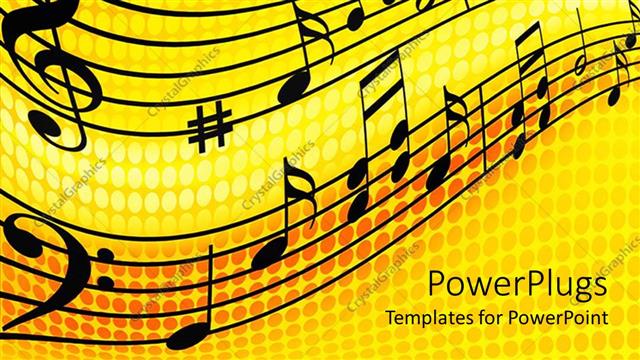 Presentation with abstract music - Abstract depiction of black musical notes and lines on a yellow background