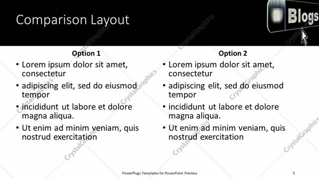 Comparison presentation slide layout