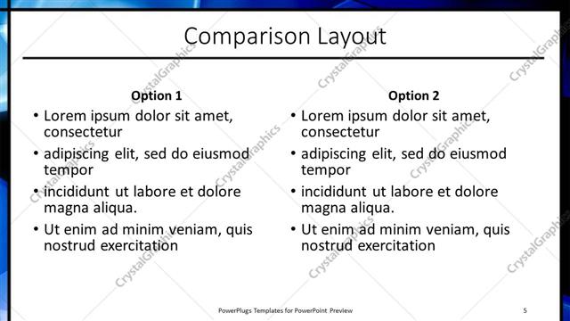 Comparison presentation slide layout