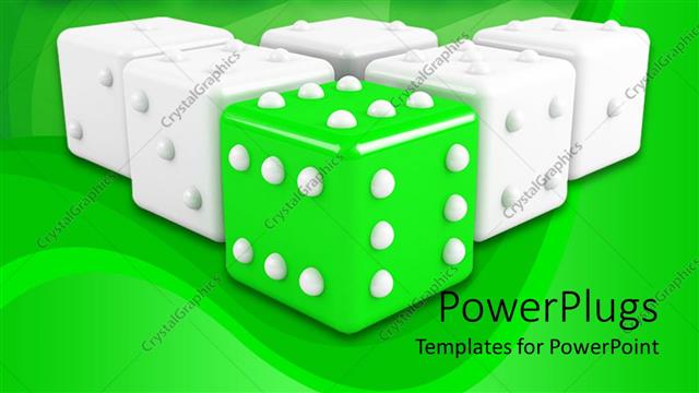  Presentation with green abstract - Abstract depiction of five white dice and one green one