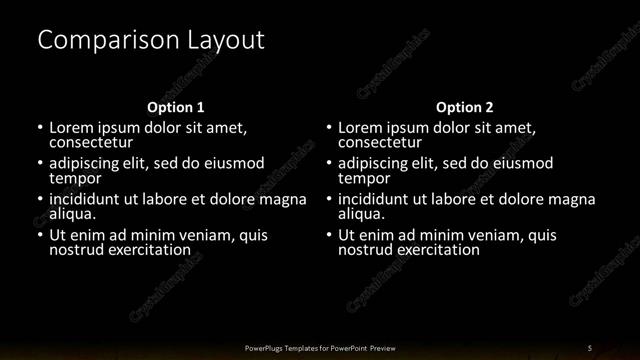 Comparison presentation slide layout