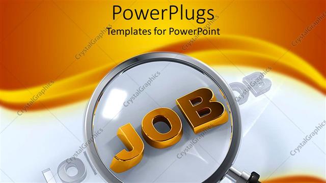  Presentation with job - Abstract depiction of a gold colored job text with a magnifying glass