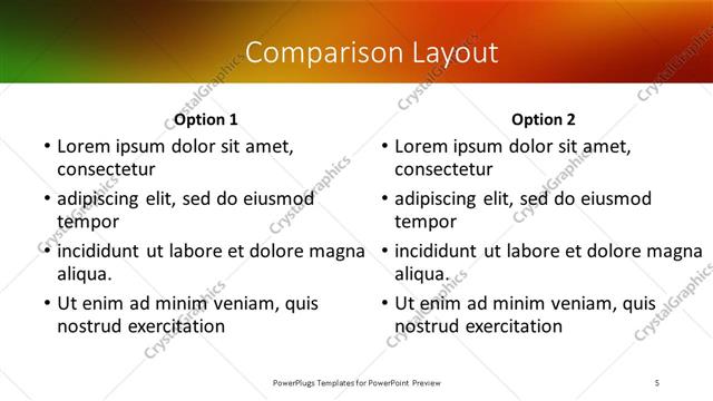 Comparison presentation slide layout