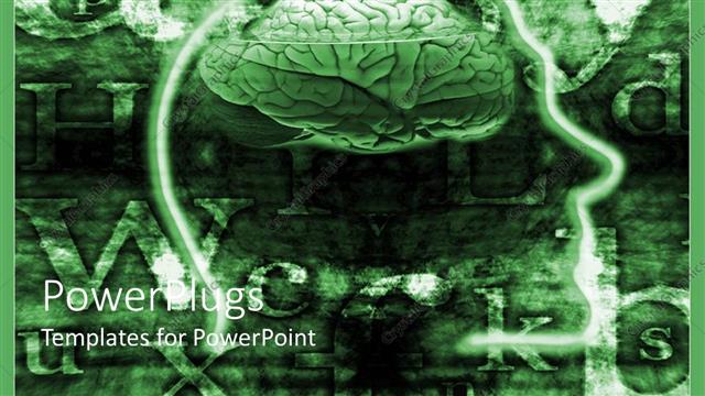  Presentation with abstract green - Abstract depiction of human head with focus on brain and letters on green background