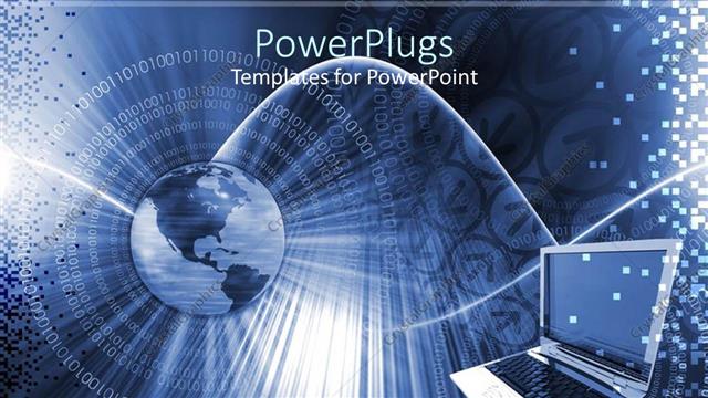  Presentation with code - Abstract depiction of laptop in space and globe with binary code data on arrow buttons background