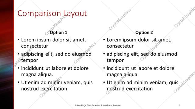 Comparison presentation slide layout
