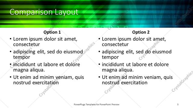 Comparison presentation slide layout