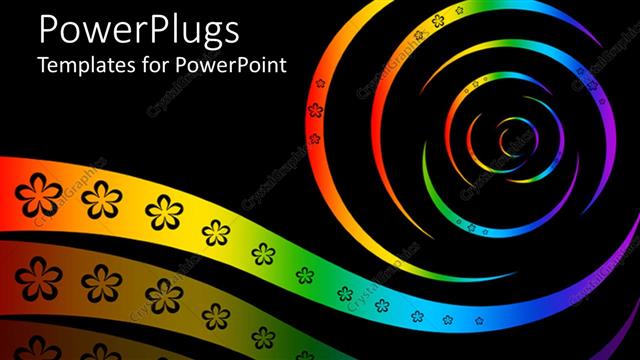  Presentation with black abstract - Abstract depiction of multi colored spiral lines on a black background