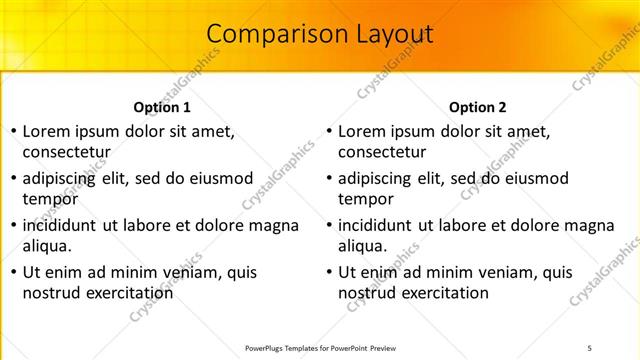 Comparison presentation slide layout