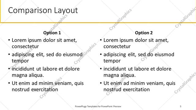 Comparison presentation slide layout