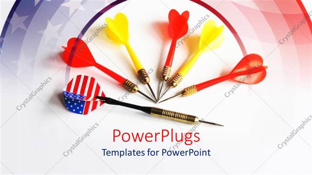  Presentation with abstract red - Abstract depiction of target with American flag and yellow, red, US flag darts on white background