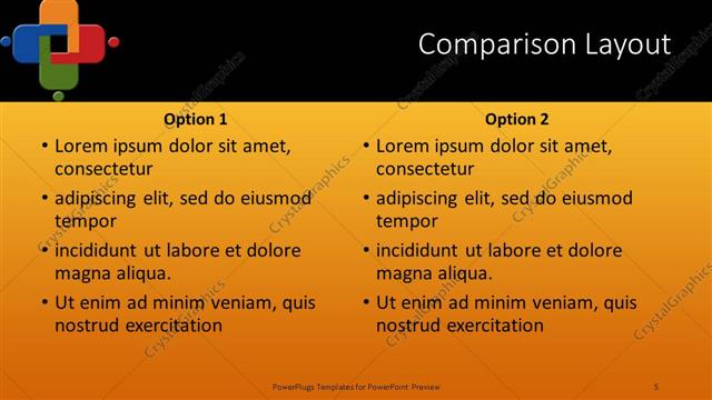 Comparison presentation slide layout
